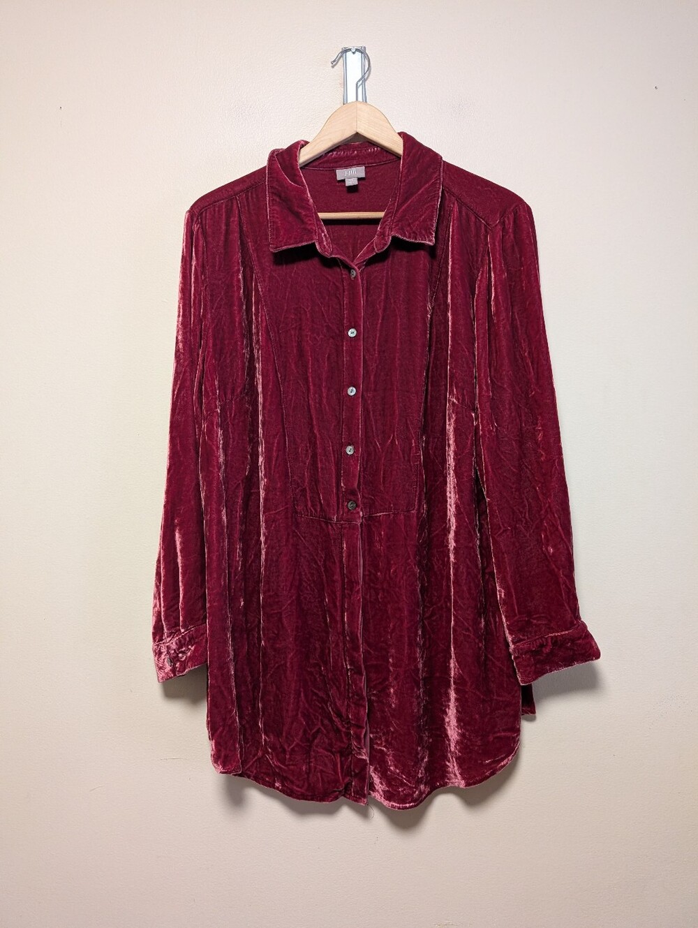 J.Jill Women’s 2X Burgundy Silk Rayon Velvet Button Down Blouse